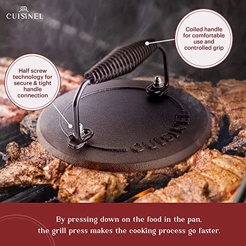 Ast Iron Skillet + Grill Press + Scraper Set - 10"-inch Pre-Seasoned Frying Pan + Silicone Handle Grip - 7" Round Burger Smasher - Indoor/Outdoor, Stove, Oven, Grill, Induction Safe Kitchen Cookware 4 Ast Iron Skillet + Grill Press + Scraper Set - 10"-inch Pre-Seasoned Frying Pan + Silicone Handle Grip - 7" Round Burger Smasher - Indoor/Outdoor, Stove, Oven, Grill, Induction Safe Kitchen Cookware - Image 4