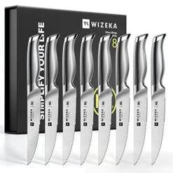 Steak Knives Set Of 8, NSF Certified German 1.4116 Steel Serrated Steak Knife Set, Dishwasher Safe One Piece Design Kitchen Knives Set With Gift Box