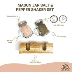 Mason Jar Salt And Pepper Shakers Set With Wood Caddy, Easy To Clean & Refill For Farmhouse Kitchen Table, Rustic Home Decor And Gifts -Peugeot Shop 51um7f0TXlL