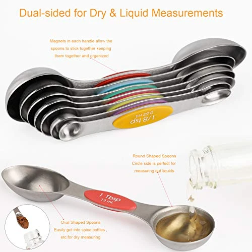 Magnetic Measuring Spoons Set Of 8 Stainless Steel Dual Sided Stackable Measuring Spoons Nesting Teaspoons Tablespoons For Measuring Dry And Liquid Ingredients 3 Magnetic Measuring Spoons Set Of 8 Stainless Steel Dual Sided Stackable Measuring Spoons Nesting Teaspoons Tablespoons For Measuring Dry And Liquid Ingredients - Image 3