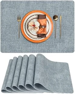 Faux Leather Heat Resistant Placemats For Dining Table Set Of 6, Waterproof Wipeable Washable PU Table Mats,Marble White/Grey -Peugeot Shop 51uvW9EKsYL. AC