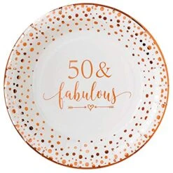 50 Fabulous Disposable Plates For Women 50th Birthday Decorations Rose Gold Dessert, Buffet, Cake, Lunch, Dinner Disposable Plates 50th Birthday Party Table Supples, 50 Count, 9 Inches