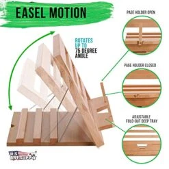 U.S. Art Supply Hampton Large Wooden Table Easel, Cookbook Stand, Text Book Tablet Rest, Premium Beechwood - Adjustable Incline, 2 Flip-Up Page Holders - Kitchen Countertop Recipe Rack - Portable Wood -Peugeot Shop 51uzzF9Q8oL