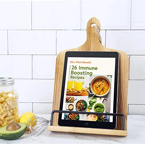Oligt Cookbook Stand For Kitchen Counter Adjustable IPad Tablet Recipe Book Holder Rustic Wood Cutting Board Style - Brown 3 Oligt Cookbook Stand For Kitchen Counter Adjustable IPad Tablet Recipe Book Holder Rustic Wood Cutting Board Style - Brown - Image 3