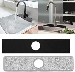 2Pcs Kitchen Sink Splash Guard, Faucet Mat For Kitchen Sink, Water Absorbent Pads Protector, Faucet Counter Sink For Kitchen, Bathroom, RV, Water Stains Preventer (Black&Gray) -Peugeot Shop 51v5M8dXG4L. AC