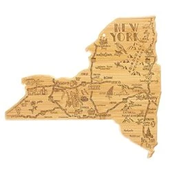 Destination New York State Shaped Serving And Cutting Board, Includes Hang Tie For Wall Display