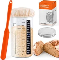 Sourdough Starter Jar With Thermometer Strip, Silicone Scraper, Cloth Cover And Aluminum Lid, 24 Oz Sourdough Starter Kit For Sourdough Bread Baking - Starter Not Included -Peugeot Shop 51v92CC3mKL. AC 1