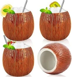 Ceramic Mug Coconut Shape Mug For Gifts Cups And Mugs Collections New Year Decoration Tiki Mug (520ml/17oz) (4 Pack) -Peugeot Shop 51vAZMkEbMS. AC