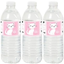 Big Dot Of Happiness Purr-fect Kitty Cat - Kitten Meow Baby Shower Or Birthday Party Water Bottle Sticker Labels - Set Of 20