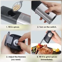 Gravity Electric Salt Or Pepper Grinder, Lynker Stainless Steel Automatic Salt Or Pepper Mill Grinder With Adjustable Coarseness, USB Charging Cable, Led Light, Dustproof Cover And One Hand Operation -Peugeot Shop 51vFct06u6L