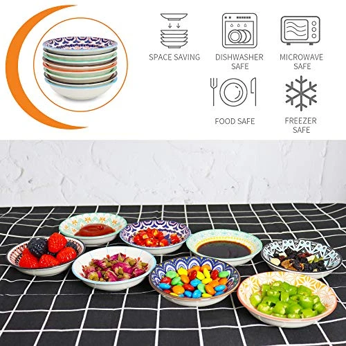3 Oz Round Soy Sauce Dipping Bowls Set Of 8, Porcelain Side Dishes/Plates For Snack Sushi Ketchup Condiments Appetizer Dessert, 4 Inch Small Pinch Bowls For Kitchen Prep, Assorted Patterns 3 3 Oz Round Soy Sauce Dipping Bowls Set Of 8, Porcelain Side Dishes/Plates For Snack Sushi Ketchup Condiments Appetizer Dessert, 4 Inch Small Pinch Bowls For Kitchen Prep, Assorted Patterns - Image 3