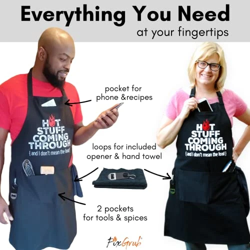 FixGrub Hot Stuff Funny Aprons For Men And Women, Grill Apron, Chefs Apron, BBQ Apron, Gift Set Or Apron Only 3 FixGrub Hot Stuff Funny Aprons For Men And Women, Grill Apron, Chefs Apron, BBQ Apron, Gift Set Or Apron Only - Image 3