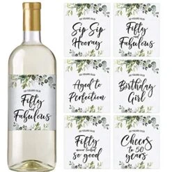 Printed Party 50th Birthday Wine Bottle Labels, Greenery, Set Of 6