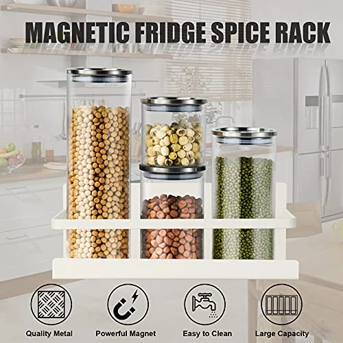 2 Pack Magnetic Spice Rack Seasoning Organizers Refrigerator Shelf W/ 4 Hooks Fridge Side Wall Mount Storage Rack Metal Jar Holder Utensils Towel Shelves Home Kitchen Organization Spice Stand -White 2 2 Pack Magnetic Spice Rack Seasoning Organizers Refrigerator Shelf W/ 4 Hooks Fridge Side Wall Mount Storage Rack Metal Jar Holder Utensils Towel Shelves Home Kitchen Organization Spice Stand -White - Image 2