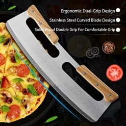 Pizza Cutter Rocker With Wooden Handles & Protective Cover, 14" Sharp Stainless Steel Pizza Slicer, Upgrade Accessories Chopper For Kitchen Tool Pizza Knife Cutters -Peugeot Shop 51vgjaDpa0L