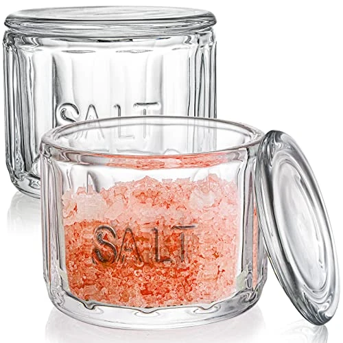 2 Pack Clear Glass Salt Cellar With Lid, Salt Storage Container Salt Box, Retro Style, Kitchen Decor, Wedding Gift, 3.75" D X 3.15" H 1 2 Pack Clear Glass Salt Cellar With Lid, Salt Storage Container Salt Box, Retro Style, Kitchen Decor, Wedding Gift, 3.75" D X 3.15" H