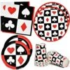 Casino Night Poker Game Party Supplies Tableware Set 24 9" Dinner Plates 24 7" Plate 24 9 Oz. Cups 50 Lunch Napkins For Card Playing Club Heart Spade Black & Red Theme Disposable Birthday Paper Goods