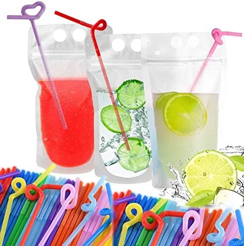 100 Pcs Drink Pouches With Straws, Freezable Drink Bags Juice Pouches, Reclosable Zipper Plastic Clear Reusable Drink Container Sets With Straw For Adults Cold & Hot Drinks 5 100 Pcs Drink Pouches With Straws, Freezable Drink Bags Juice Pouches, Reclosable Zipper Plastic Clear Reusable Drink Container Sets With Straw For Adults Cold & Hot Drinks - Image 5