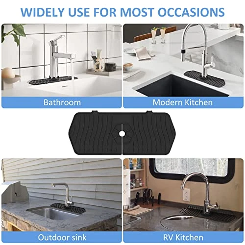 Upgrade Silicone Faucet Handle Drip Catcher Tray, Migdalo Sink Splash Guard, Silicone Faucet Mat Pad For Kitchen Bathroom Faucet, Faucet Drip Catcher (Black) 6 Upgrade Silicone Faucet Handle Drip Catcher Tray, Migdalo Sink Splash Guard, Silicone Faucet Mat Pad For Kitchen Bathroom Faucet, Faucet Drip Catcher (Black) - Image 6