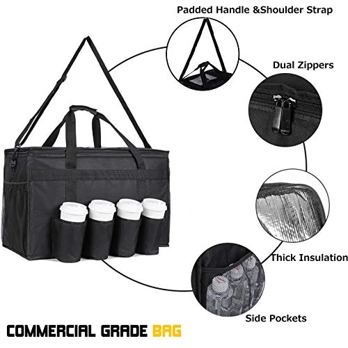 Insulated Food Delivery Bag With 4 Cup Holders, Extra Large Commercial Grade Catering Bag - Waterproof, Sturdy Zippers - Ideal For Restaurant Delivery, Grocery Shopping 2 Insulated Food Delivery Bag With 4 Cup Holders, Extra Large Commercial Grade Catering Bag - Waterproof, Sturdy Zippers - Ideal For Restaurant Delivery, Grocery Shopping - Image 2