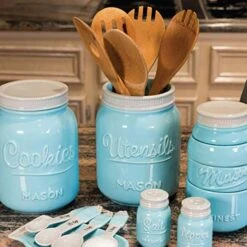 Wide Mouth Mason Utensil Holder - Large Ceramic Kitchen Utensil Holder - Rustic Farmhouse Caddy Organizer For Cooking Utensils, Spatula, Accessories - Beautiful Farm House Countertop Crock Decor -Peugeot Shop 51wNtZVBFBL