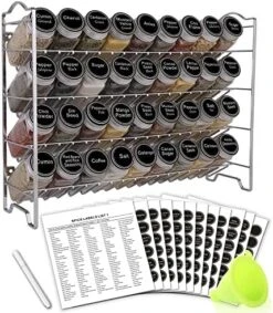 SWOMMOLY Spice Rack Organizer With 36 Empty Square Spice Jars, 396 Spice Labels With Chalk Marker And Funnel Complete Set, For Countertop, Cabinet Or Wall Mount, Black -Peugeot Shop 51wP74NBQL. AC