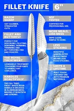 Fillet Knife - 6 Inch - Frost Fire Series - High Chromium 10CR15MOV Stainless Steel - Frosted Sandblast Finish - White Honeycomb Handle - Leather Sheath - NSF Certified -Peugeot Shop 51wXEYyv2cL