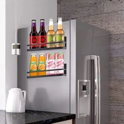 2 Pack Magnetic Spice Rack, Refrigerator Organizer Shelf, Side Wall Refrigerator Storage For Spices, Utensils Or Plates, Works As Strong Magnetic Shelf With 4 Hooks Organization For Home And Kitchen -Peugeot Shop 51wXXTnC9ML