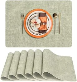 Faux Leather Heat Resistant Placemats For Dining Table Set Of 6, Waterproof Wipeable Washable PU Table Mats,Marble White/Grey -Peugeot Shop 51wb3waE87L. AC