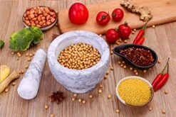 Mortar And Pestle Set, Guacamole Bowl Polished Natural Marble Stone, Grinder And Crusher, With Silicone Mat & Spoon-300ML(Light White Gray) -Peugeot Shop 51wcsQOATYL