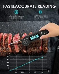 Meat Thermometer Digital, Instant Read Meat Thermometer For Cooking, Food Thermometer With Long Probe And Blacklight, Kitchen Thermometer Temperature For Oven, Candy, Grill, BBQ, Black