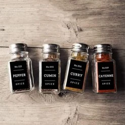 Kitchen 133 Minimalist Spice Jar Labels Preprinted Set - White Text On Black Glossy Finish Vinyl Waterproof Spice Sticker - Fit Round Square Glass Seasoning Spice Jars Organization And Storage -Peugeot Shop 51wpoAYG7QL
