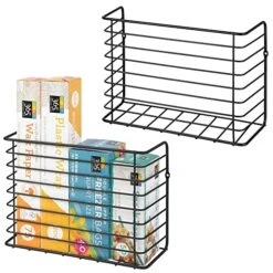 MDesign Farmhouse Metal Wire Wall & Cabinet Door Mount Kitchen Storage Organizer Basket Rack - Mount To Walls And Cabinet Doors In Kitchen, Pantry, And Under Sink - 2 Pack - Black