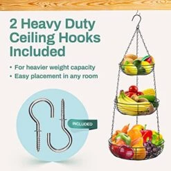 Avy Duty 3-Tier Hanging Fruit And Vegetable Basket With 2 Metal Ceiling Hooks, Black -Peugeot Shop 51wuUFNtXyL