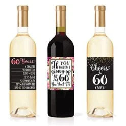 6 60th Birthday Wine Bottle Labels Or Stickers Present, 1961 Bday Milestone Gifts For Her Women, Cheers To 60 Years Funny Sixty Chic Pink Black Gold Party Decoration Centerpiece Supplies For Wife, Mom -Peugeot Shop 51wzZfGOSBL