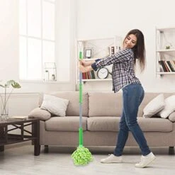 Relaxdays Wringing Mop, Removable Microfibre Head, Sponge, Floor Cleaner, Kids 120, Green/Grey