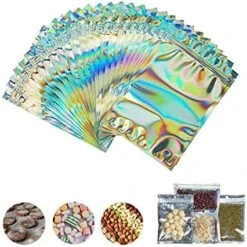 100 Pieces Smell Proof Bags Resealable Mylar Bags Clear Zip Lock Food Candy Storage Bags Holographic (4.13×5.9in, Glossy Laser) -Peugeot Shop 51x1bSzUXkL. AC 2