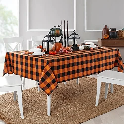 Use Living Fall Buffalo-Check Table Runner, Seasonal Farmhouse Table Runner, 13" W X 70" L, Orange And Black 5 Use Living Fall Buffalo-Check Table Runner, Seasonal Farmhouse Table Runner, 13" W X 70" L, Orange And Black - Image 5