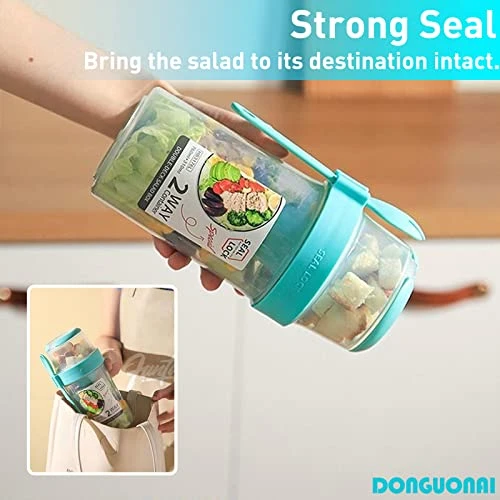 Salad Container For Lunch On-the-Go Salad Cup With Sauce Box Holder And Portable Fork-Spoon - 10.5oz+24oz Capacity Blue Size M 2 Salad Container For Lunch On-the-Go Salad Cup With Sauce Box Holder And Portable Fork-Spoon - 10.5oz+24oz Capacity Blue Size M - Image 2