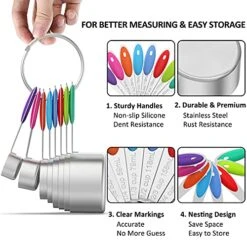 Measuring Cups And Magnetic Measuring Spoons Set, Wildone Stainless Steel 8 Measuring Cups, 7 Double Sided Stackable Magnetic Measuring Spoons, 1 Leveler & 5 Mini Spoons - 21 Piece Multicolor -Peugeot Shop 51xCixsh3VS