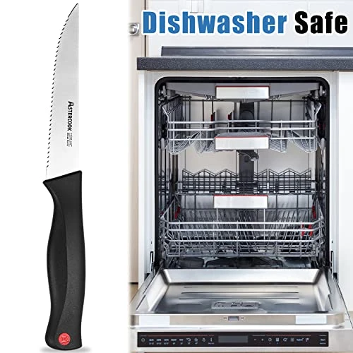 Steak Knife, Steak Knives Set Of 6 With Sheath, Astercook Dishwasher Safe High Carbon Stainless Steel Steak Knife With Cover, Black 5 Steak Knife, Steak Knives Set Of 6 With Sheath, Astercook Dishwasher Safe High Carbon Stainless Steel Steak Knife With Cover, Black - Image 5