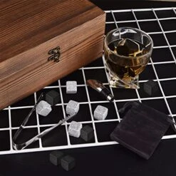 Bourbon Whiskey Stones Gift Set, Includes 2 CycloneGlass, 10 Chilling Stones, Velvet Carry Bag, Stainless Steel Tongs, Wine Stopper In Superior Wooden Boxes For Father's Day, Retirement Gifts -Peugeot Shop 51xDvNYmhEL