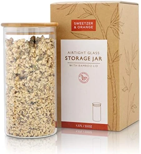 Glass Container With Lid, Bamboo Top (2.2 L) - Dry Food Storage Pasta Container Kitchen Canister For Bow Tie Pasta, Spaghetti, Macaroni, Rotini, Egg Noodles, Cookies, Candy, Flour 7 Glass Container With Lid, Bamboo Top (2.2 L) - Dry Food Storage Pasta Container Kitchen Canister For Bow Tie Pasta, Spaghetti, Macaroni, Rotini, Egg Noodles, Cookies, Candy, Flour - Image 7