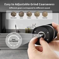 Electric Salt And Pepper Grinder Set Of 2, Automatic Salt And Pepper Mill Grinder Set Battery Operated With Adjustable Coarseness, LED Light, One Hand Operated, Funnel (Black) -Peugeot Shop 51xFvDWe1LL