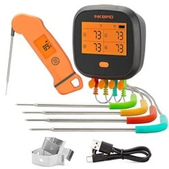 WiFi Grill Thermometer IBBQ-4T & Waterproof Instant Read Thermometer, Digital Rechargeable BBQ Thermometer With Timer Alarm Graph Calibration 4 Probes Magnet For Grilling, Smoker, Kitchen