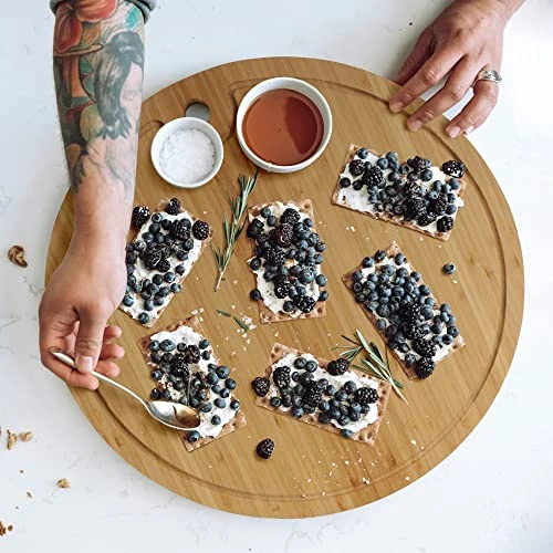 Bamboo Round Cutting And Serving Board, Charcuterie Board - 15" Diameter X 0.75" Thickness - 1 Piece 4 Bamboo Round Cutting And Serving Board, Charcuterie Board - 15" Diameter X 0.75" Thickness - 1 Piece - Image 4