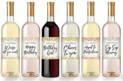 Printed Party Birthday Wine Bottle Labels, Confetti, Set Of 6