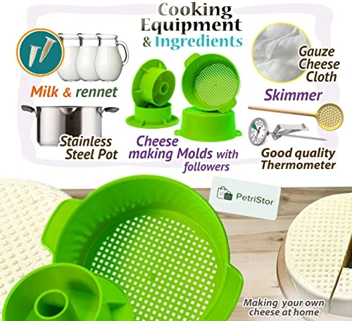 2 Pcs Cheesemaking Kit Сheese Mold Press Strainer Cheese With Follower Piston 40 Oz (1,2 Liters) Tofu Press Mold Cheese Making Kit Machine Color Green 2 2 Pcs Cheesemaking Kit Сheese Mold Press Strainer Cheese With Follower Piston 40 Oz (1,2 Liters) Tofu Press Mold Cheese Making Kit Machine Color Green - Image 2