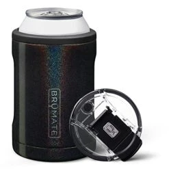 Hopsulator DUO 2-in-1 Can Cooler Insulated For 12oz Cans + 100% Leak Proof Tumbler With Lid | Can Coozie Insulated For Hard Seltzer, Beer, Soda And Energy Drinks (Glitte Charcoal)