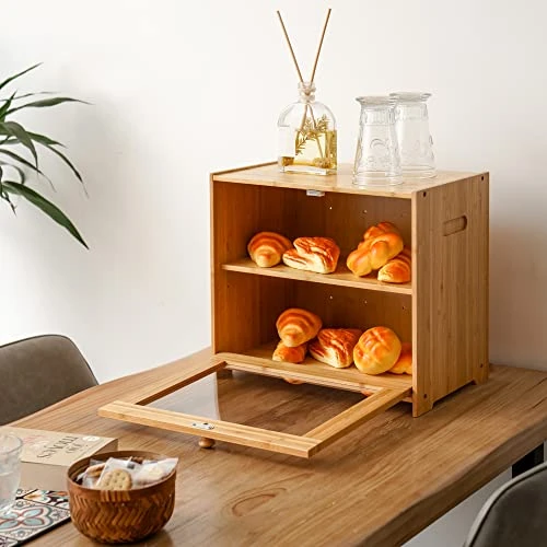 Bread Box For Kitchen Countertop, Bamboo Storage Box With 2 Adjustable Layer, Large Capacity Bread Box With Acrylic Glass Window, Bread Storage Bin For Kitchen(Self-Assembly) 3 Bread Box For Kitchen Countertop, Bamboo Storage Box With 2 Adjustable Layer, Large Capacity Bread Box With Acrylic Glass Window, Bread Storage Bin For Kitchen(Self-Assembly) - Image 3